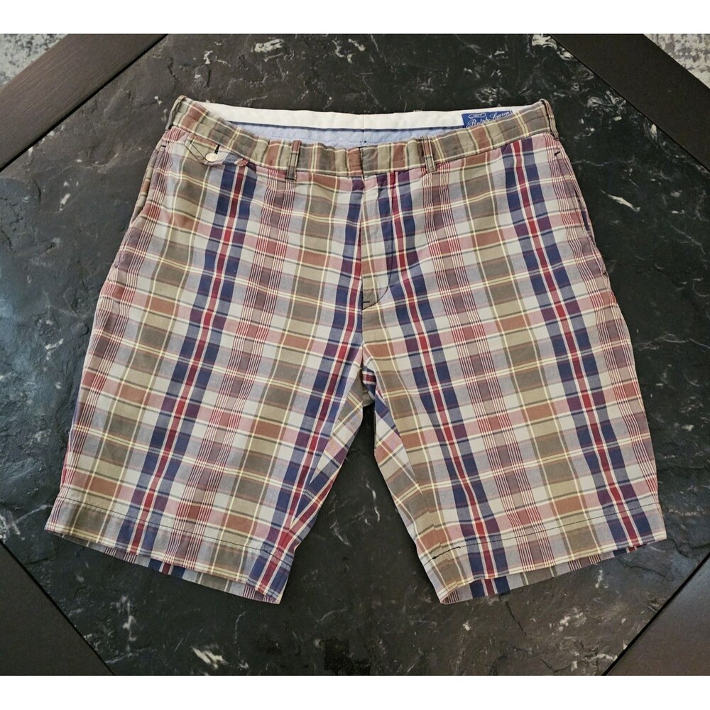 Vintage Polo Ralph Lauren Madras Plaid Shorts Mens 38 Chinos Preppy Coastal